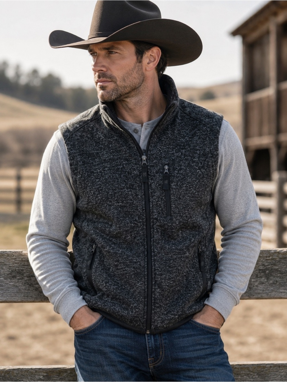 STS Ranchwear Mens Alpine Fleece Vest Charcoal Full Zip Western Outdoor Small